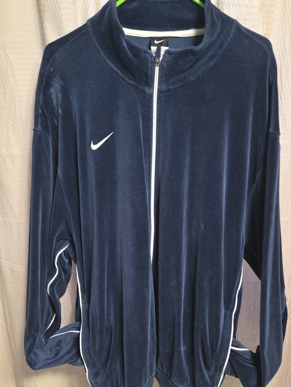 Nike Navy Blue Velour Full-Zip Track Jacket with White Trim, Size Xl